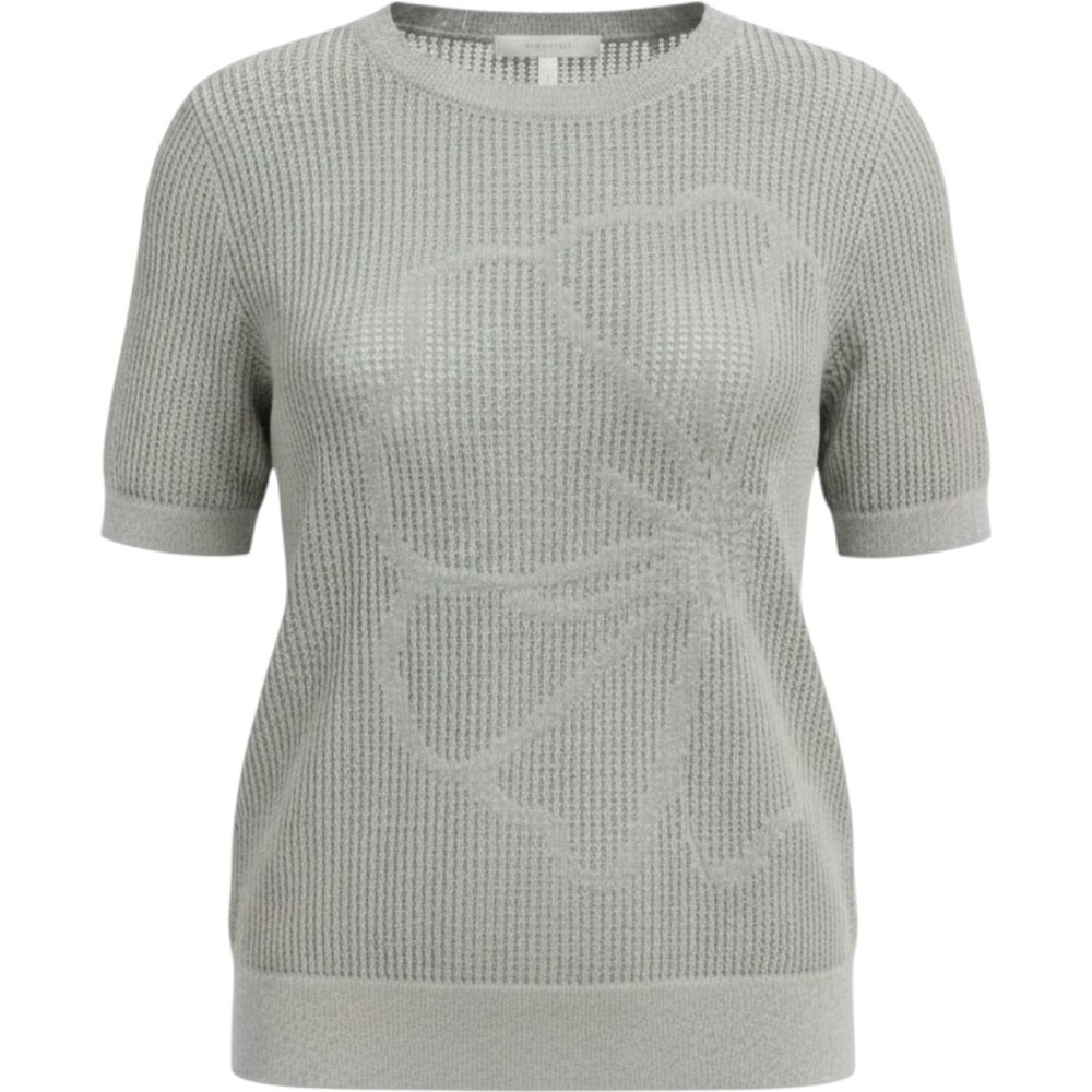 Dokotoo Short Sleeve Sweater Women L Gray Excellent Floral Open Knit Crewneck